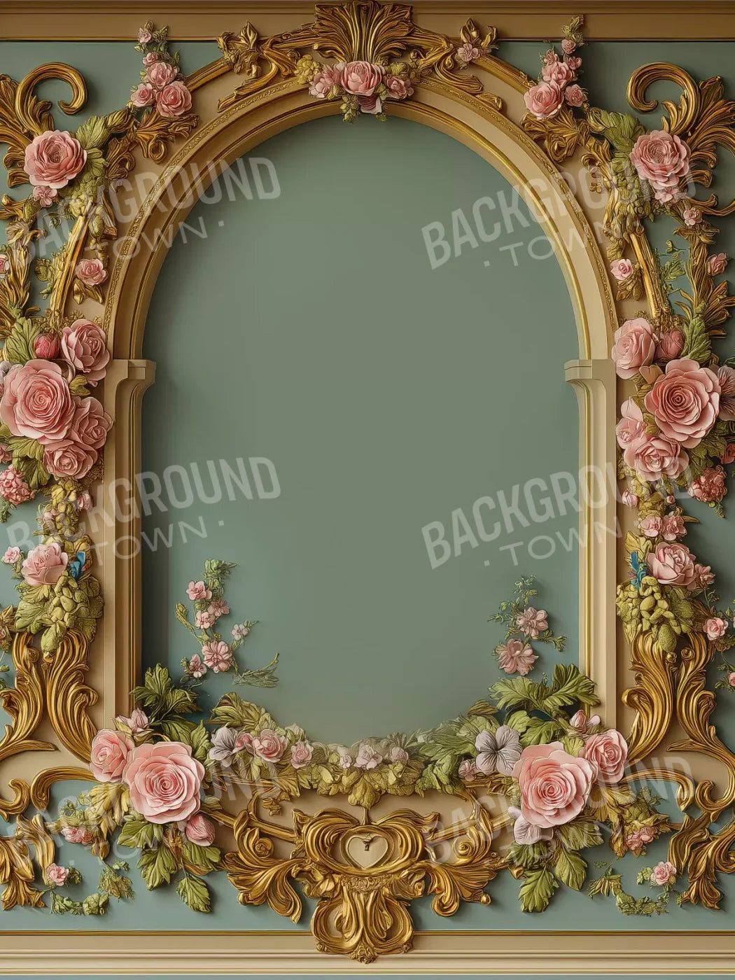 Flowered Arch On Pastel Green Wall 5’X6’8 Fleece (60 X 80 Inch) Backdrop