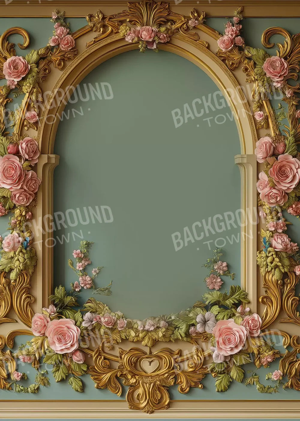 Flowered Arch On Pastel Green Wall 5’X7’ Ultracloth (60 X 84 Inch) Backdrop