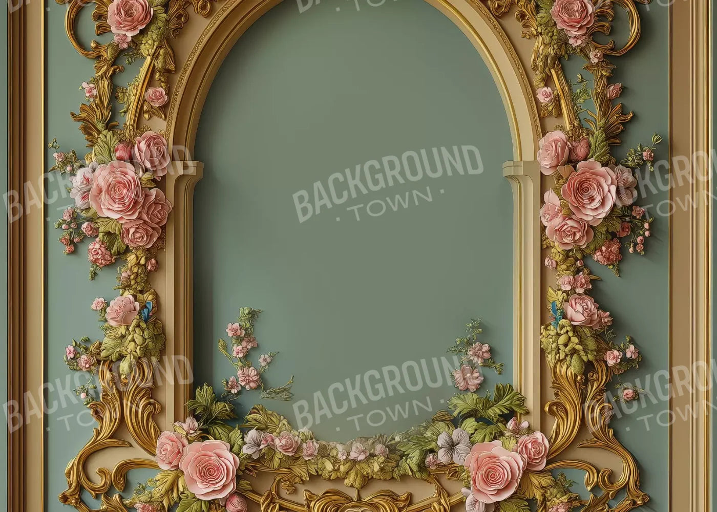 Flowered Arch On Pastel Green Wall 7’X5’ Ultracloth (84 X 60 Inch) Backdrop
