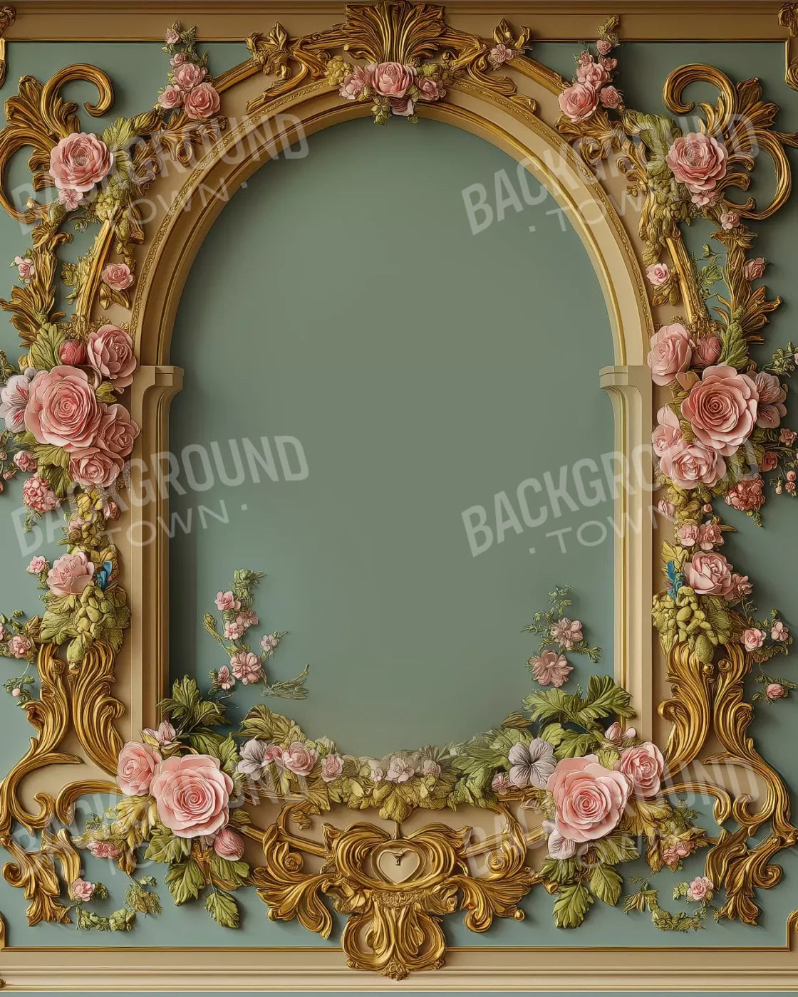 Flowered Arch On Pastel Green Wall 8’X10’ Fleece (96 X 120 Inch) Backdrop