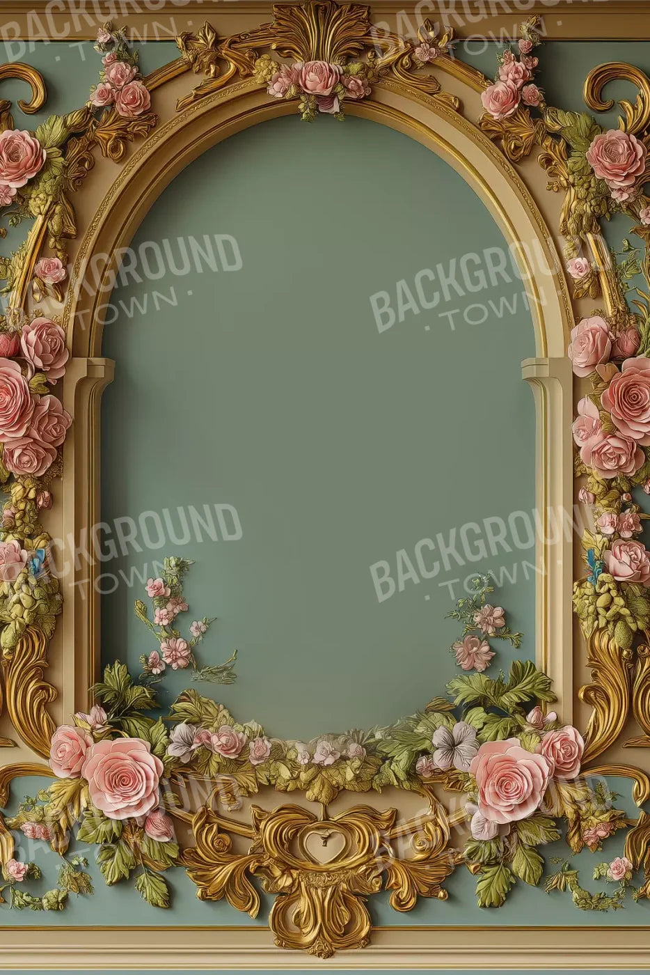 Flowered Arch On Pastel Green Wall 8’X12’ Ultracloth (96 X 144 Inch) Backdrop