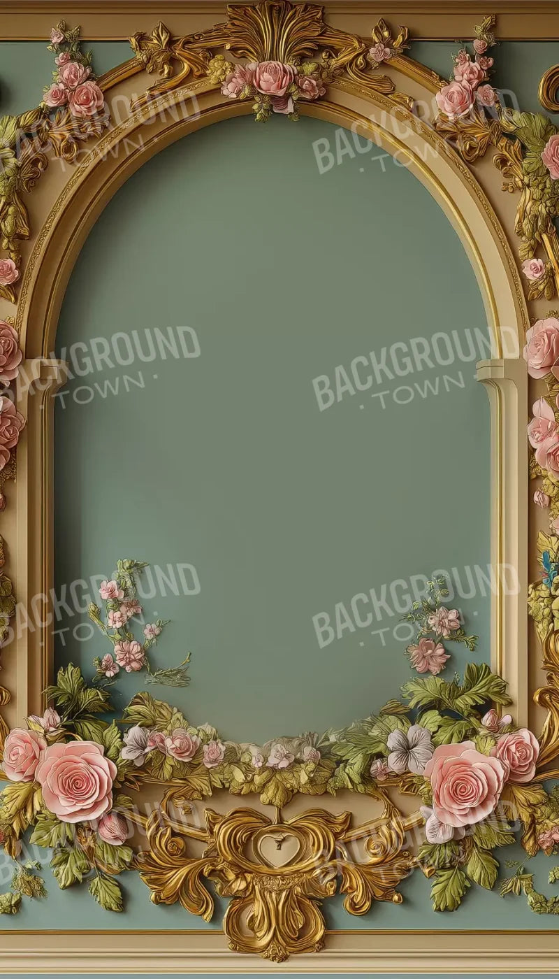 Flowered Arch On Pastel Green Wall 8’X14’ Ultracloth (96 X 168 Inch) Backdrop