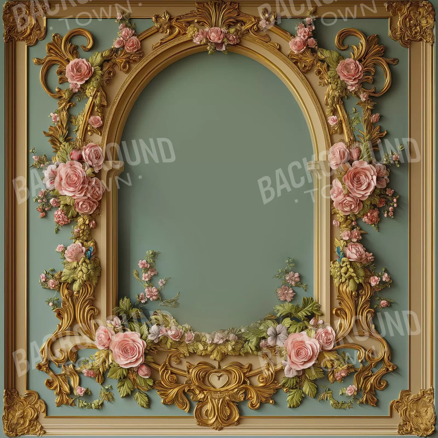 Flowered Arch On Pastel Green Wall 8’X8’ Fleece (96 X Inch) Backdrop