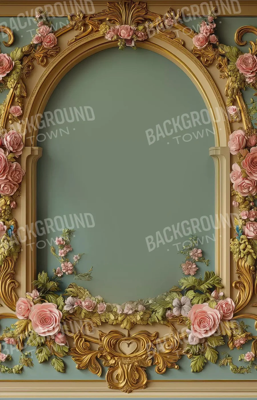 Flowered Arch On Pastel Green Wall 9’X14’ Ultracloth (108 X 168 Inch) Backdrop