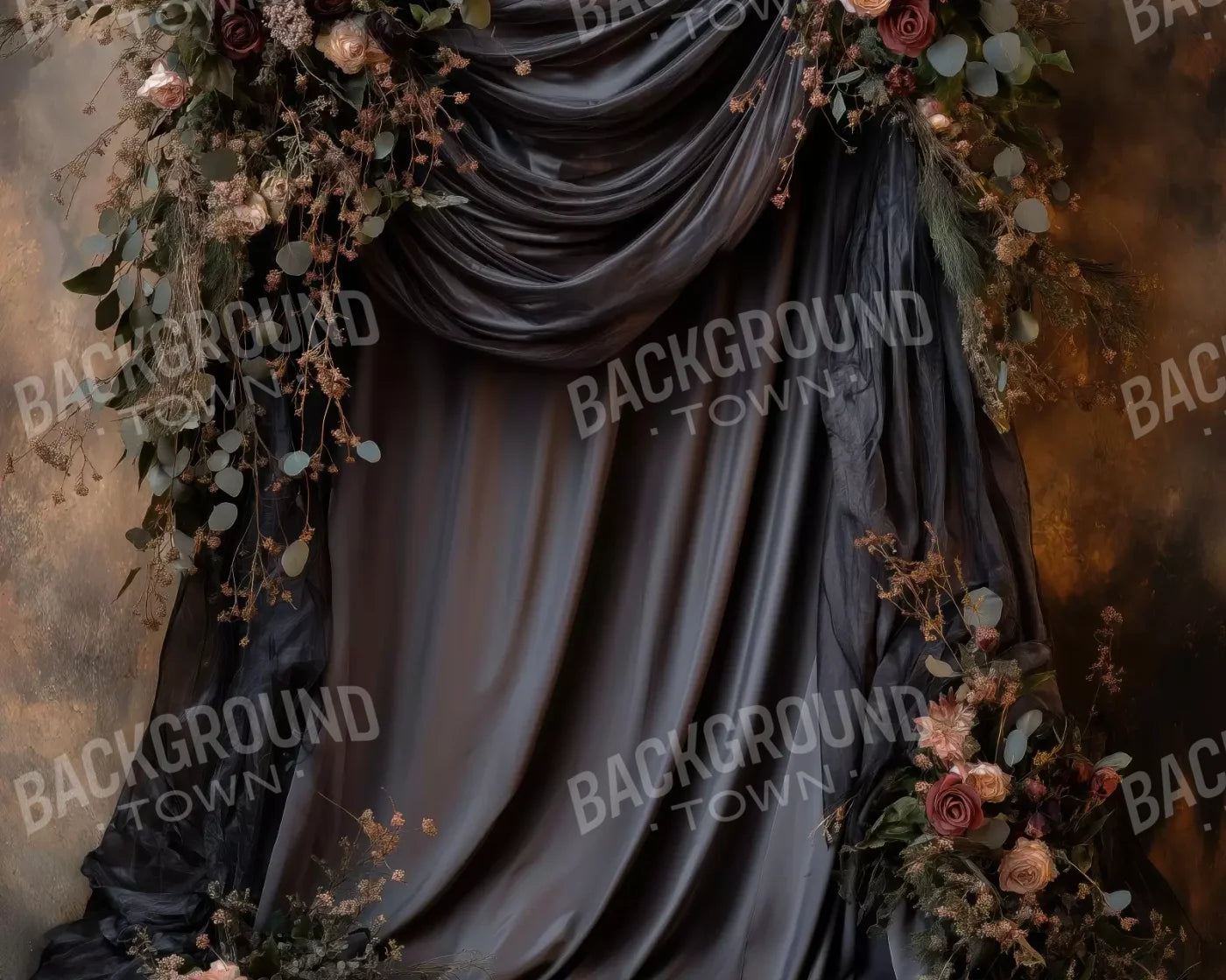 Flowered Black Backdrop 10’X8’ Fleece (120 X 96 Inch)