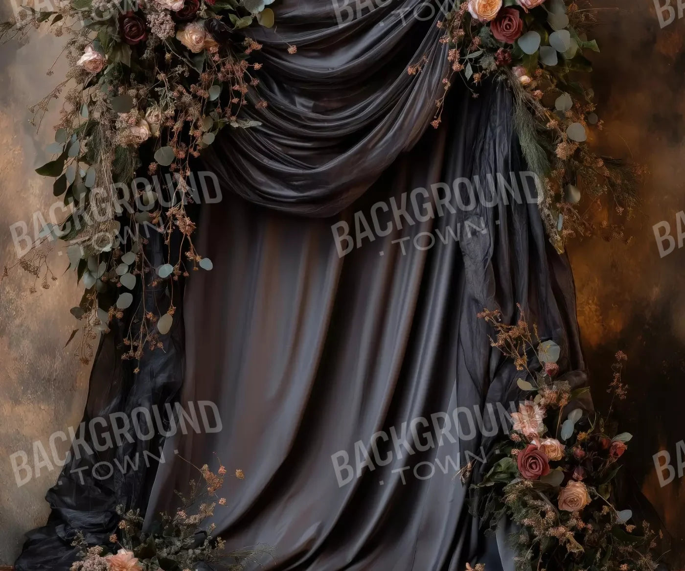 Flowered Black Backdrop 12’X10’ Ultracloth (144 X 120 Inch)