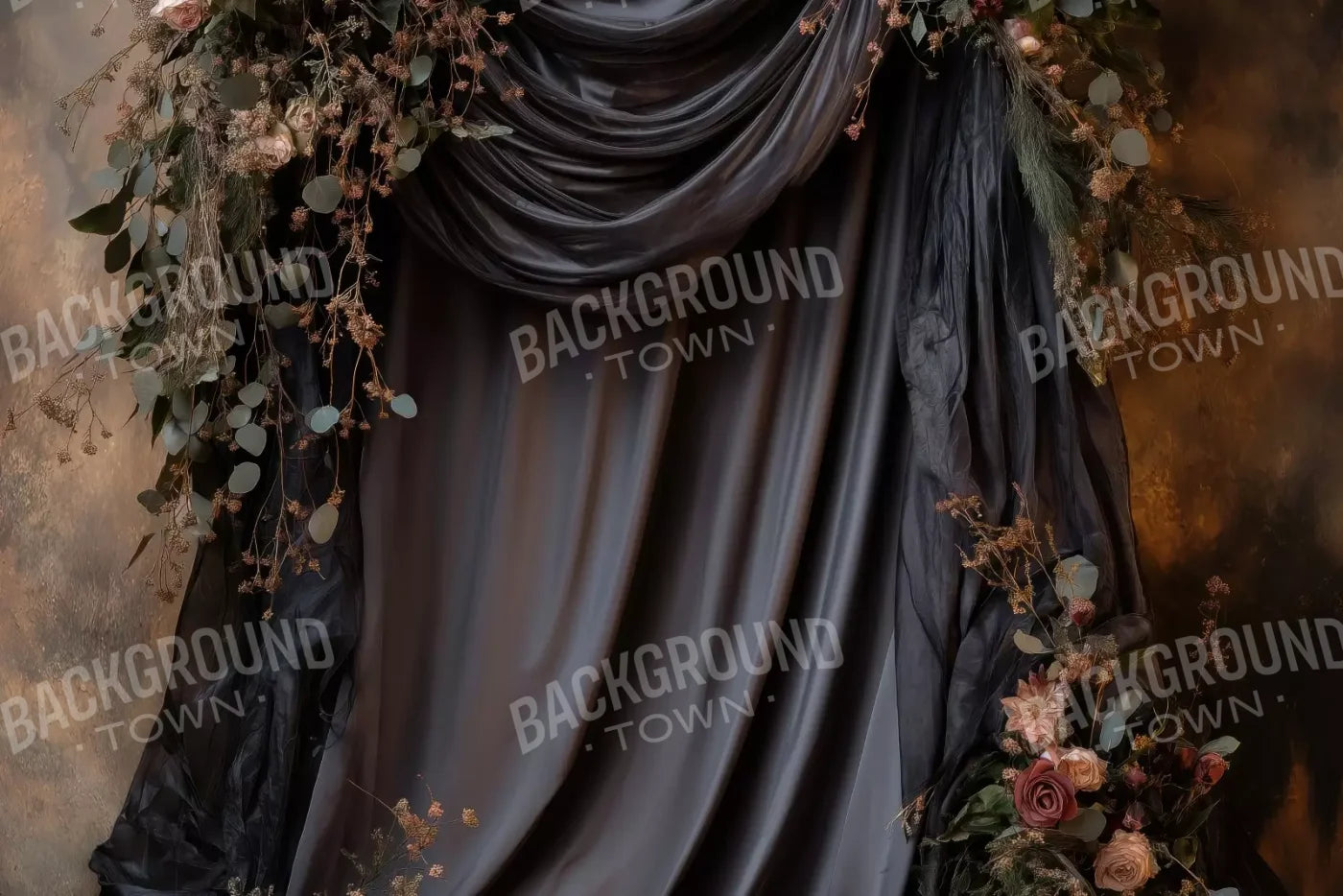 Flowered Black Backdrop 12’X8’ Ultracloth (144 X 96 Inch)