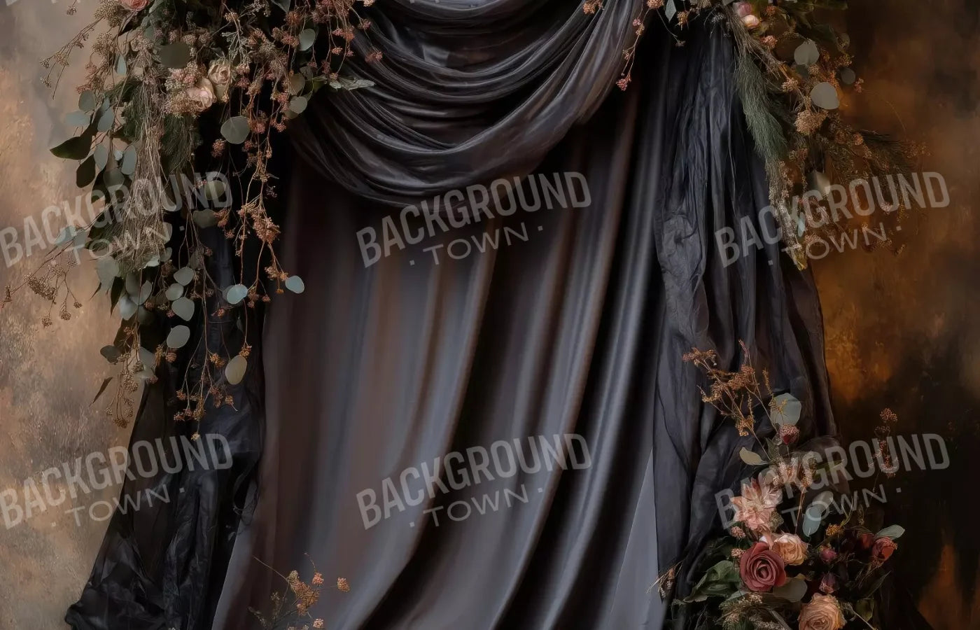 Flowered Black Backdrop 14’X9’ Ultracloth (168 X 108 Inch)