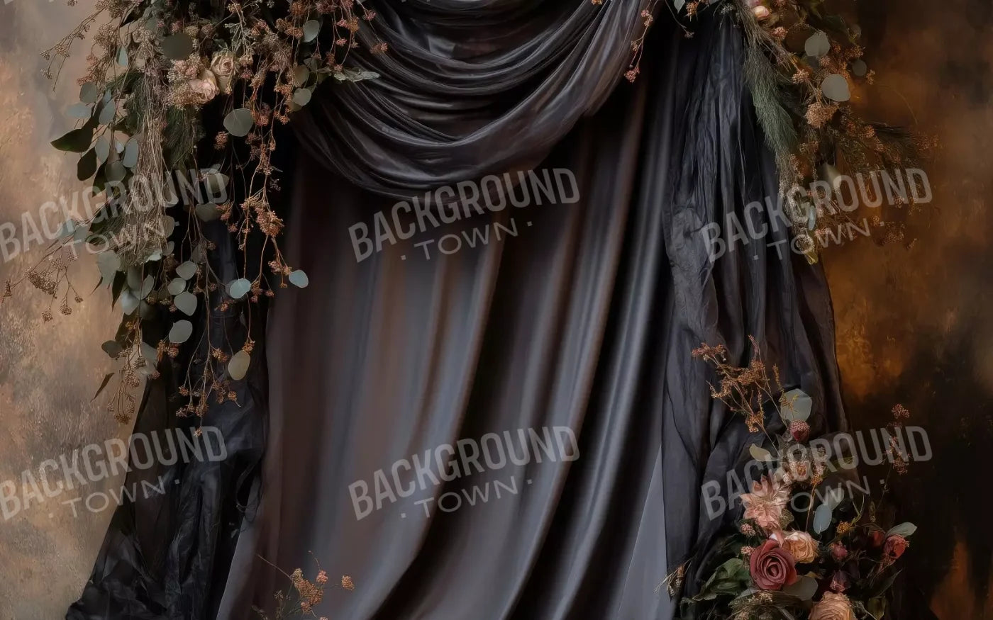 Flowered Black Backdrop 16’X10’ Ultracloth (192 X 120 Inch)
