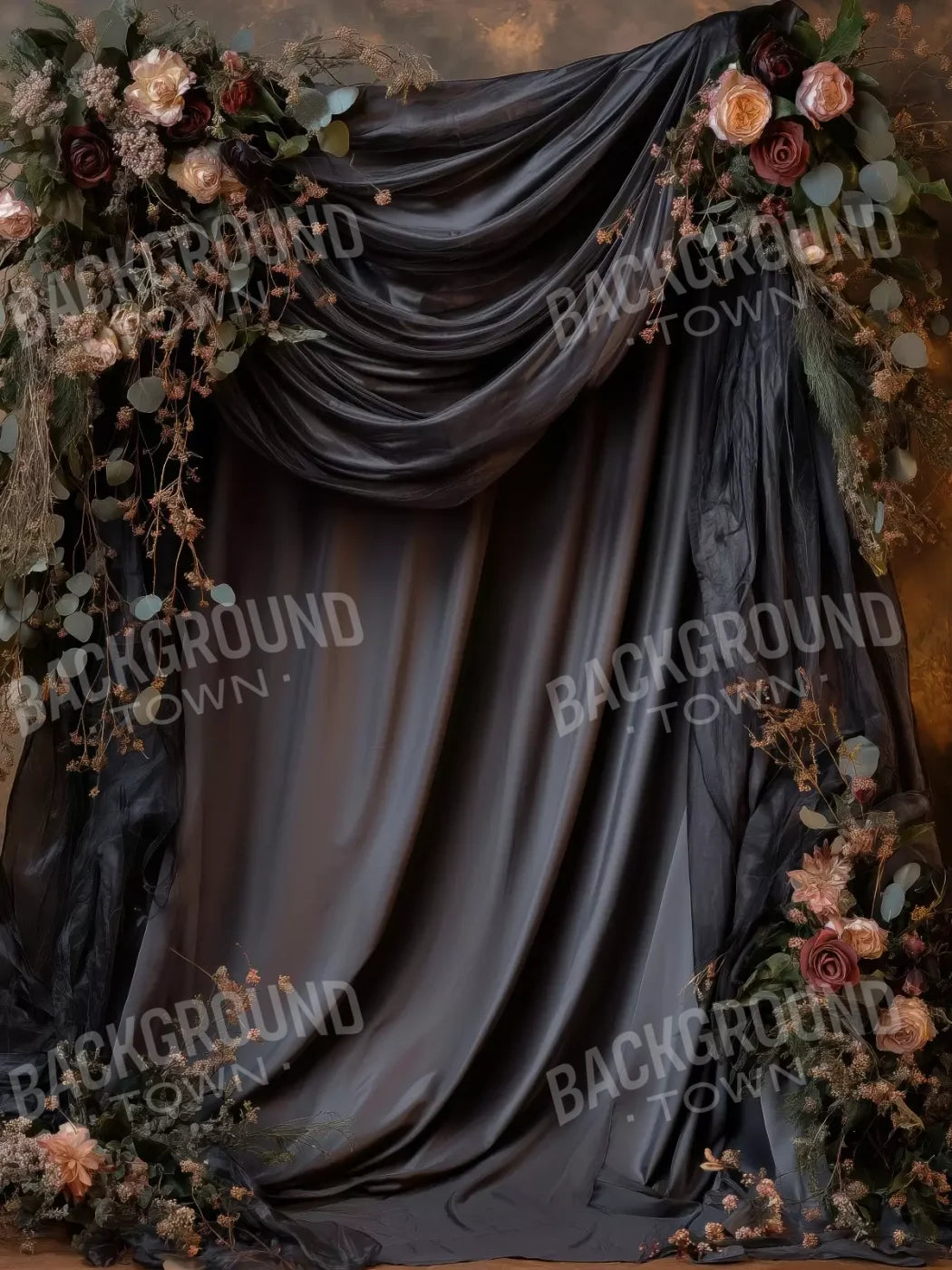 Flowered Black Backdrop 5’X6’8 Fleece (60 X 80 Inch)