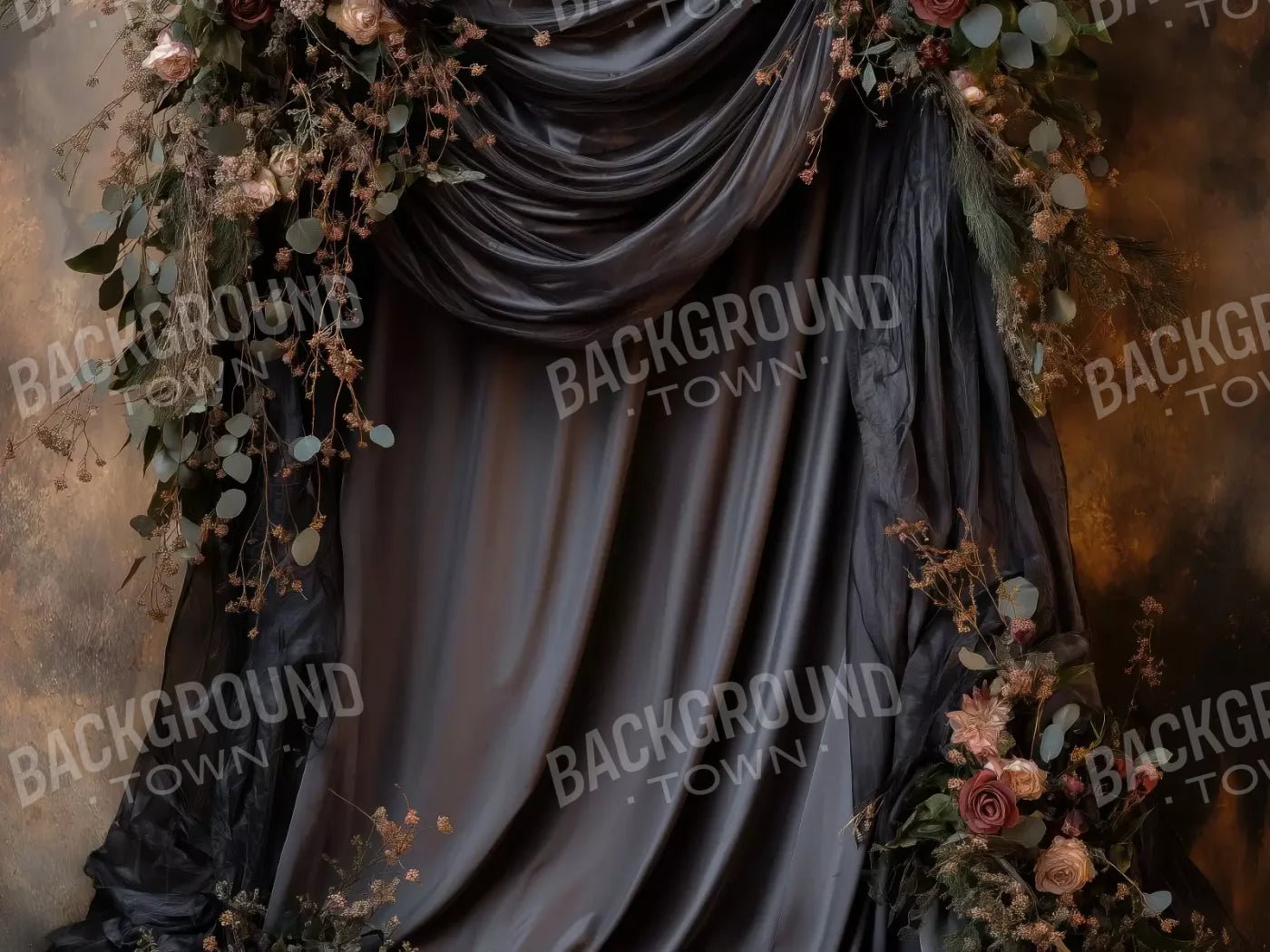 Flowered Black Backdrop 6’8X5’ Fleece (80 X 60 Inch)