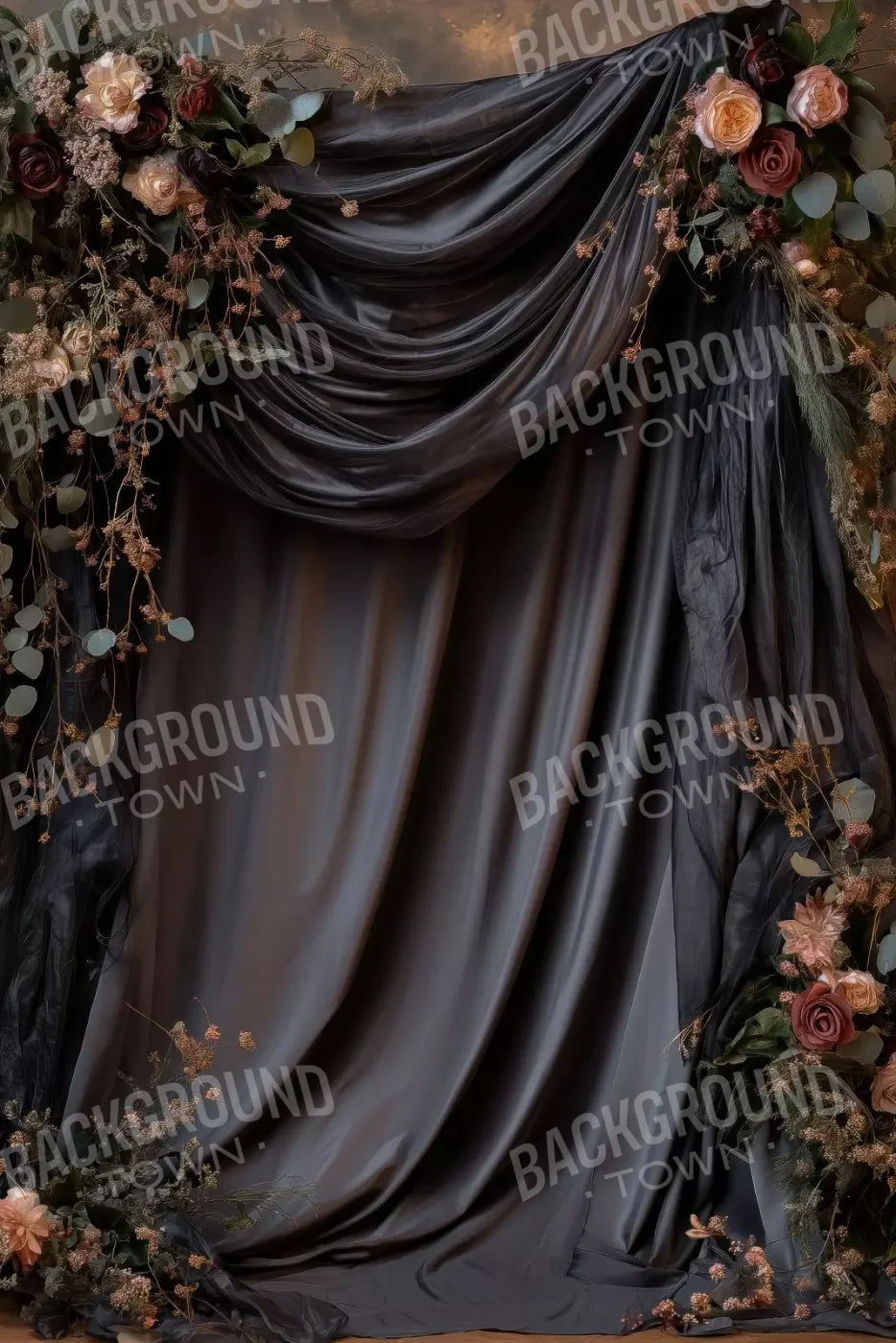 Flowered Black Backdrop 8’X12’ Ultracloth (96 X 144 Inch)