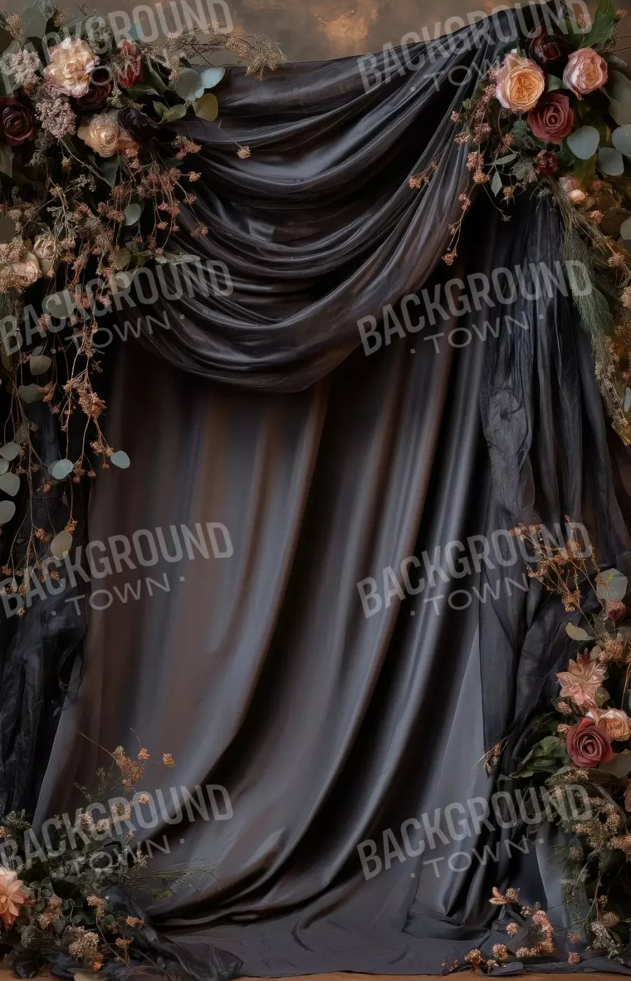 Flowered Black Backdrop 9’X14’ Ultracloth (108 X 168 Inch)