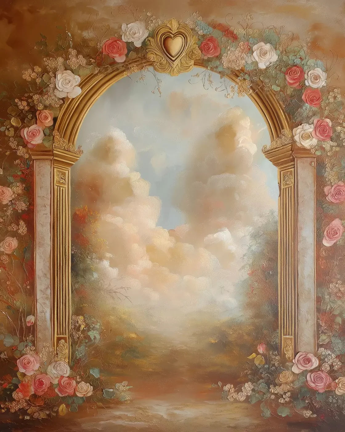 Flowered Wall Archway 8’X10’ Fleece (96 X 120 Inch) Backdrop