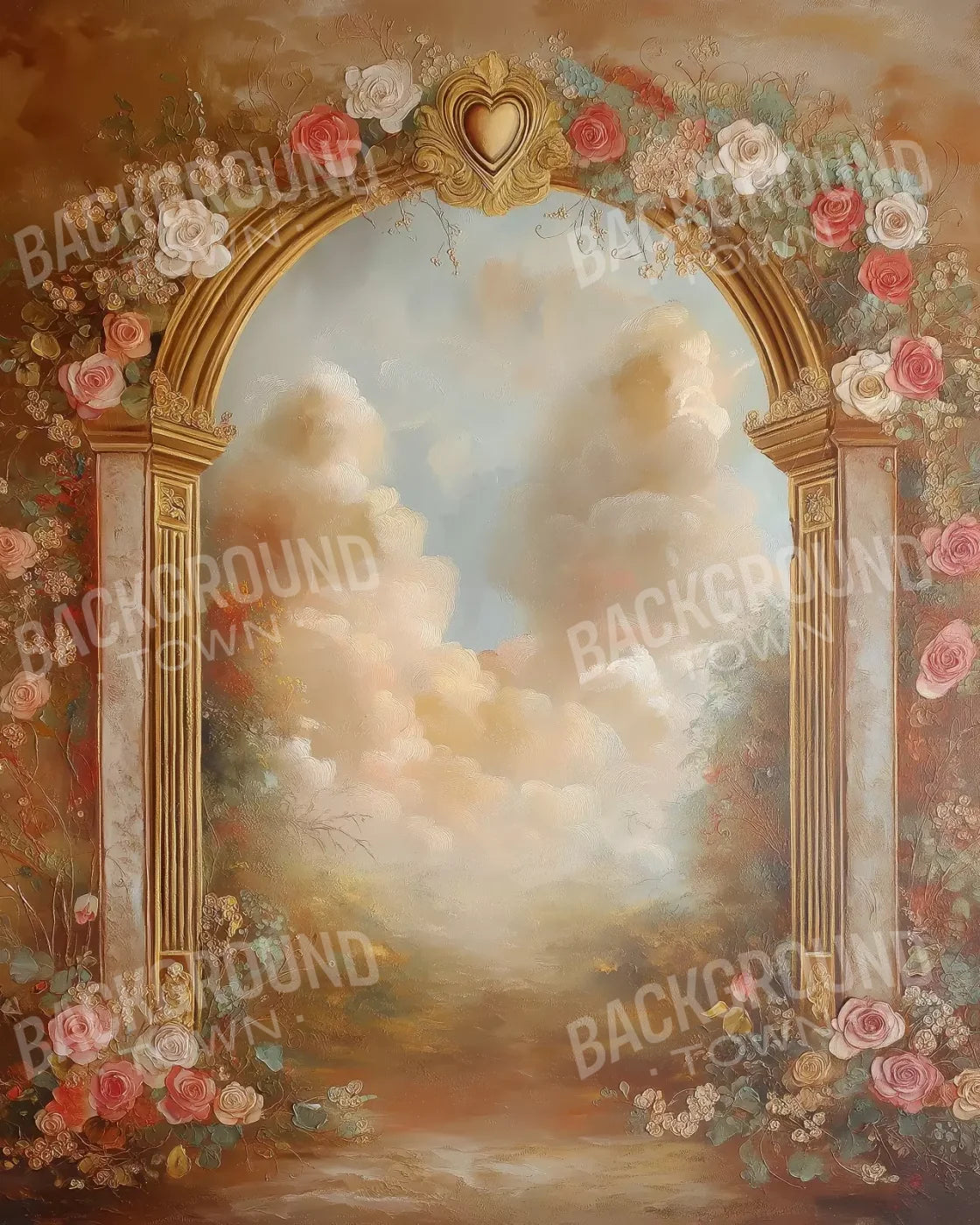 Flowered Wall Archway 8’X10’ Fleece (96 X 120 Inch) Backdrop