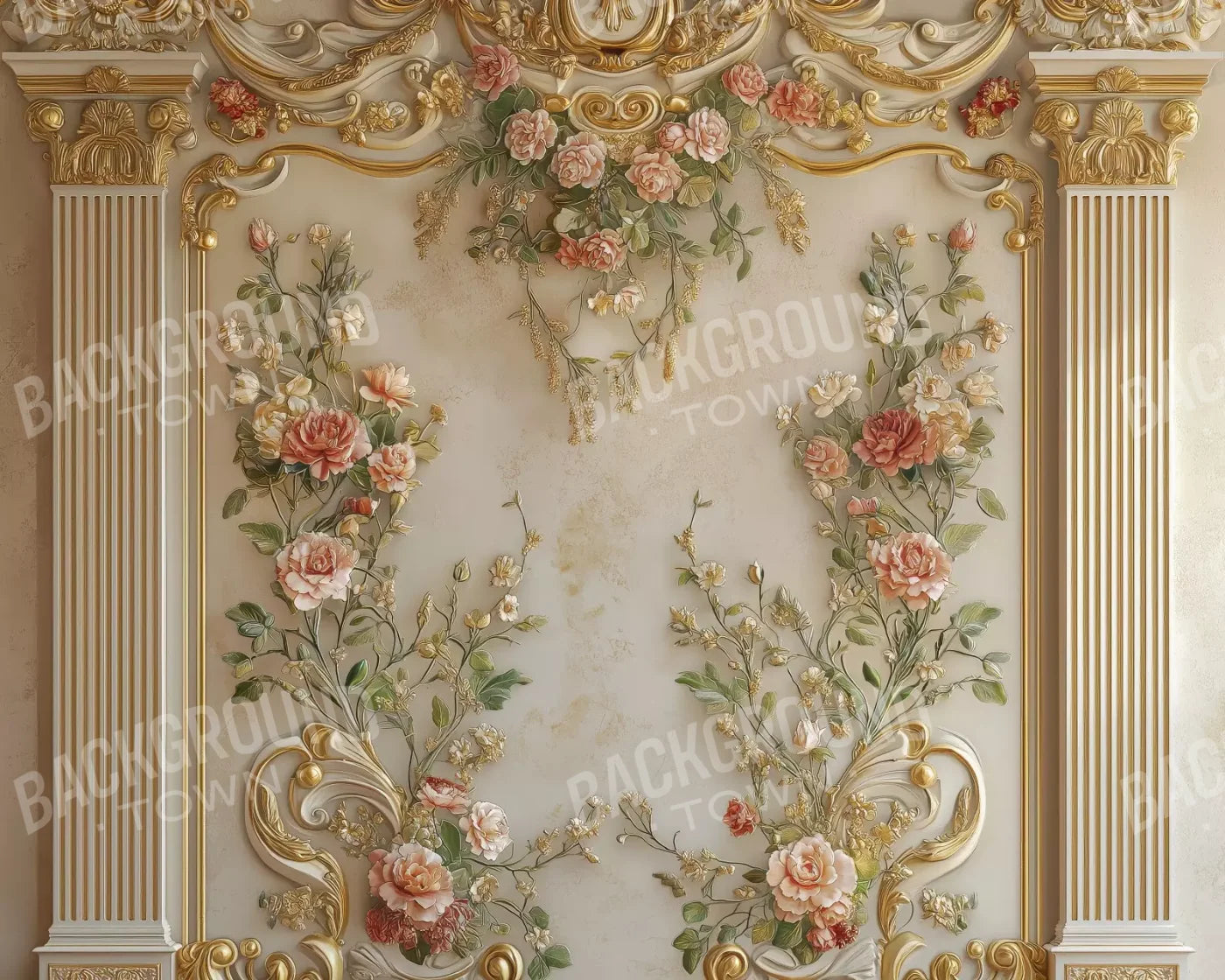 Flowers Climbing Gold Wall 10’X8’ Fleece (120 X 96 Inch) Backdrop