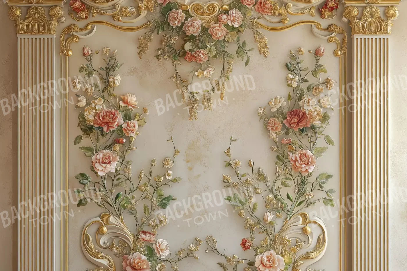 Flowers Climbing Gold Wall 12’X8’ Ultracloth (144 X 96 Inch) Backdrop