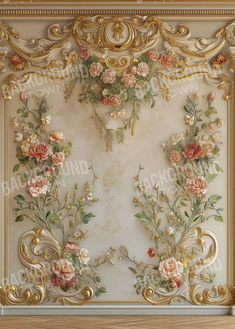 Flowers Climbing Gold Wall 5’X7’ Ultracloth (60 X 84 Inch) Backdrop
