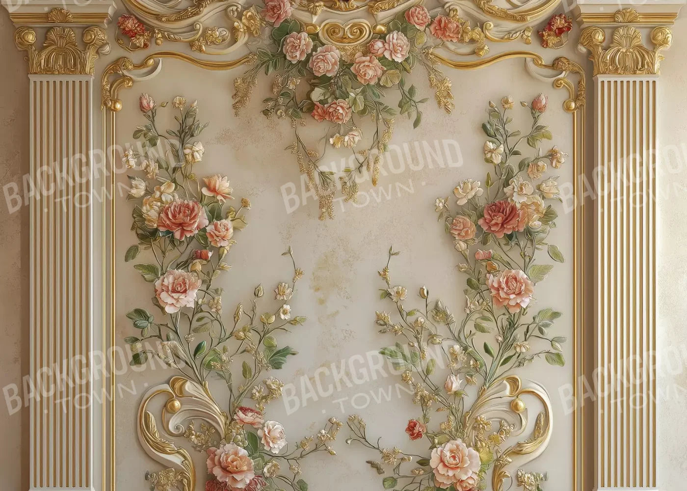 Flowers Climbing Gold Wall 7’X5’ Ultracloth (84 X 60 Inch) Backdrop