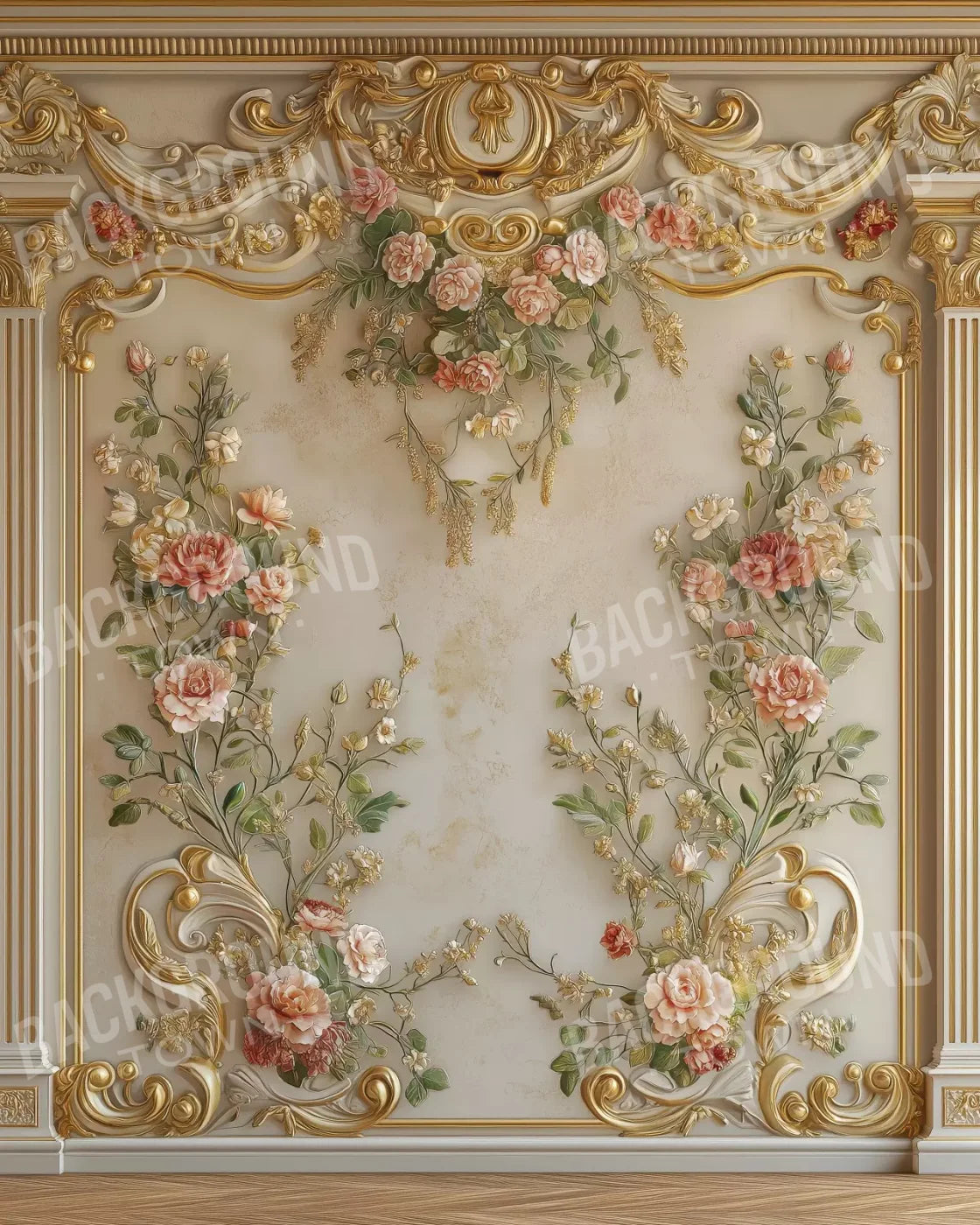 Flowers Climbing Gold Wall 8’X10’ Fleece (96 X 120 Inch) Backdrop
