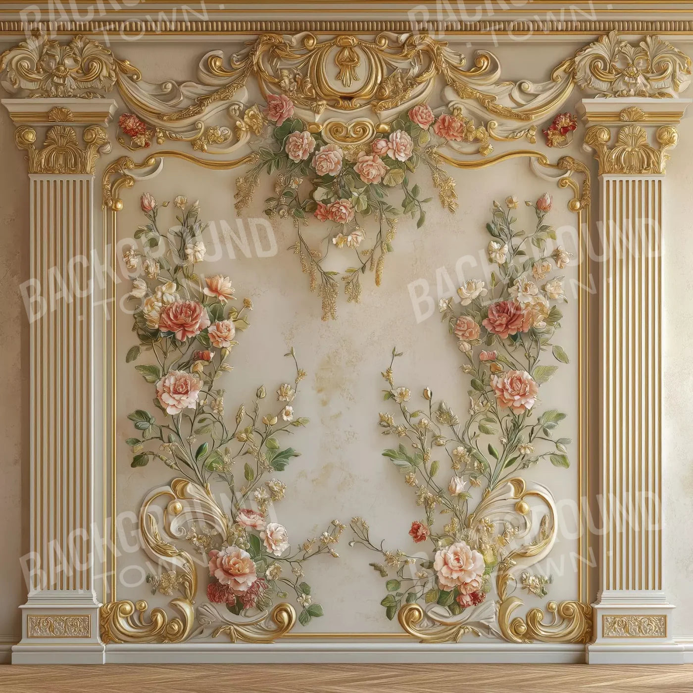 Flowers Climbing Gold Wall 8’X8’ Fleece (96 X Inch) Backdrop