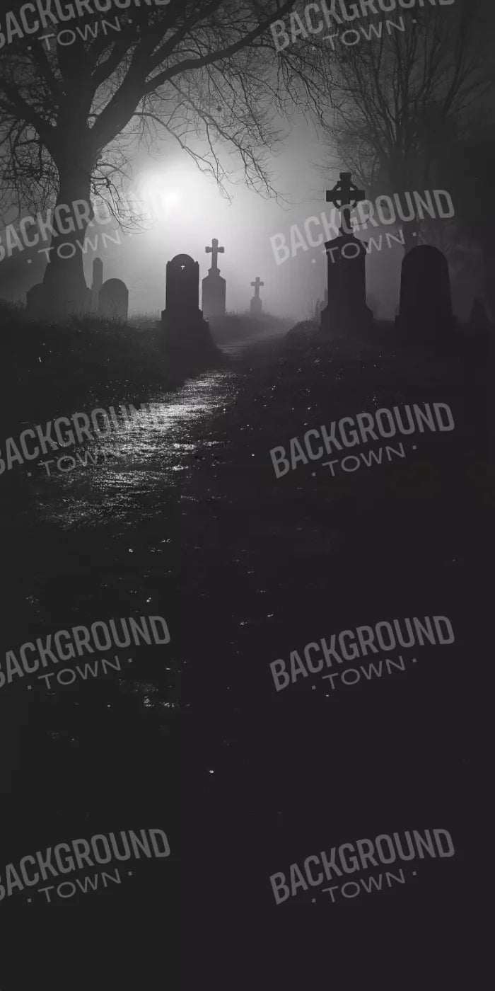 Foggy Cemetery At Night 10’X20’ Ultracloth (120 X 240 Inch) Backdrop