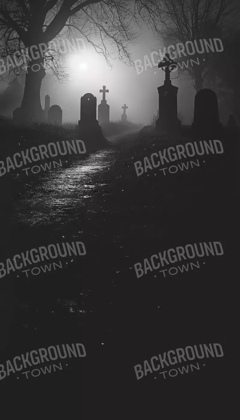 Foggy Cemetery At Night 8’X14’ Ultracloth For Westcott X - Drop Pro (96 X 168 Inch) Backdrop