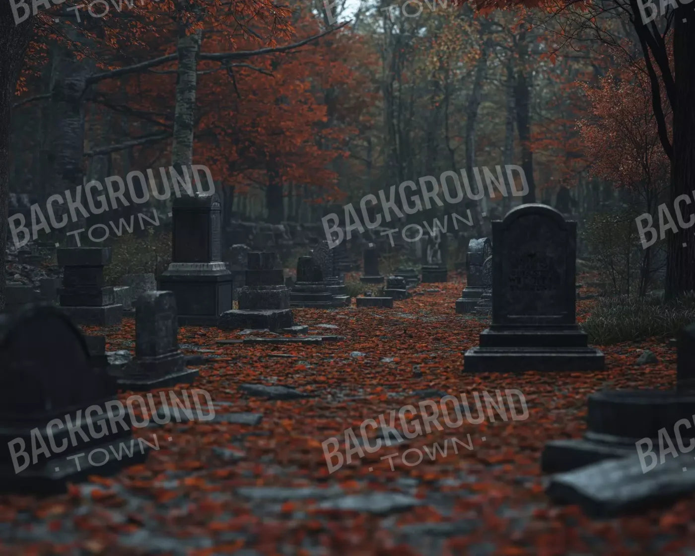 Foggy Fall Cemetary 10’X8’ Fleece (120 X 96 Inch) Backdrop