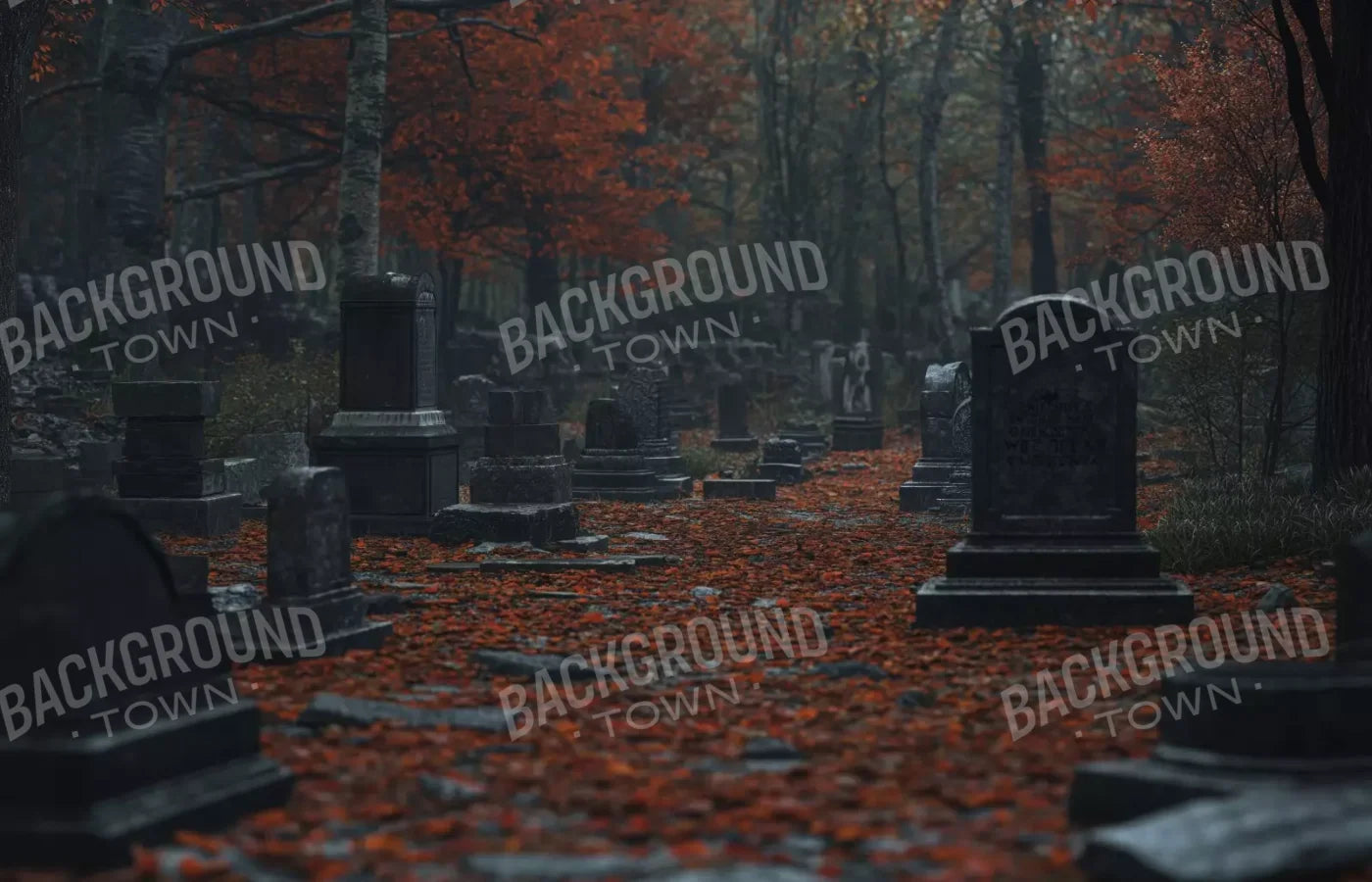 Foggy Fall Cemetary 14’X9’ Ultracloth (168 X 108 Inch) Backdrop