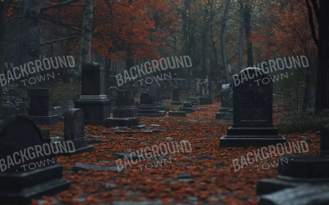 Foggy Fall Cemetary 16’X10’ Ultracloth (192 X 120 Inch) Backdrop
