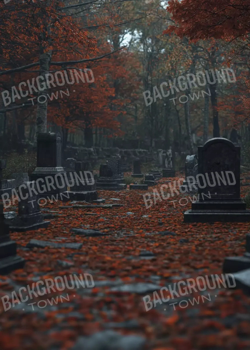 Foggy Fall Cemetary 5’X7’ Ultracloth (60 X 84 Inch) Backdrop