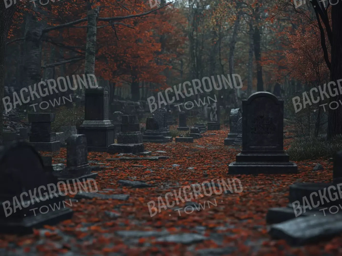 Foggy Fall Cemetary 6’8X5’ Fleece (80 X 60 Inch) Backdrop
