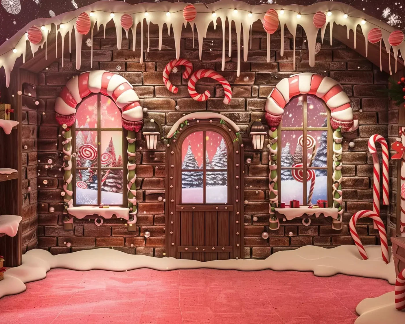 Gingerbread Entry I 10’X8’ Fleece (120 X 96 Inch) Backdrop