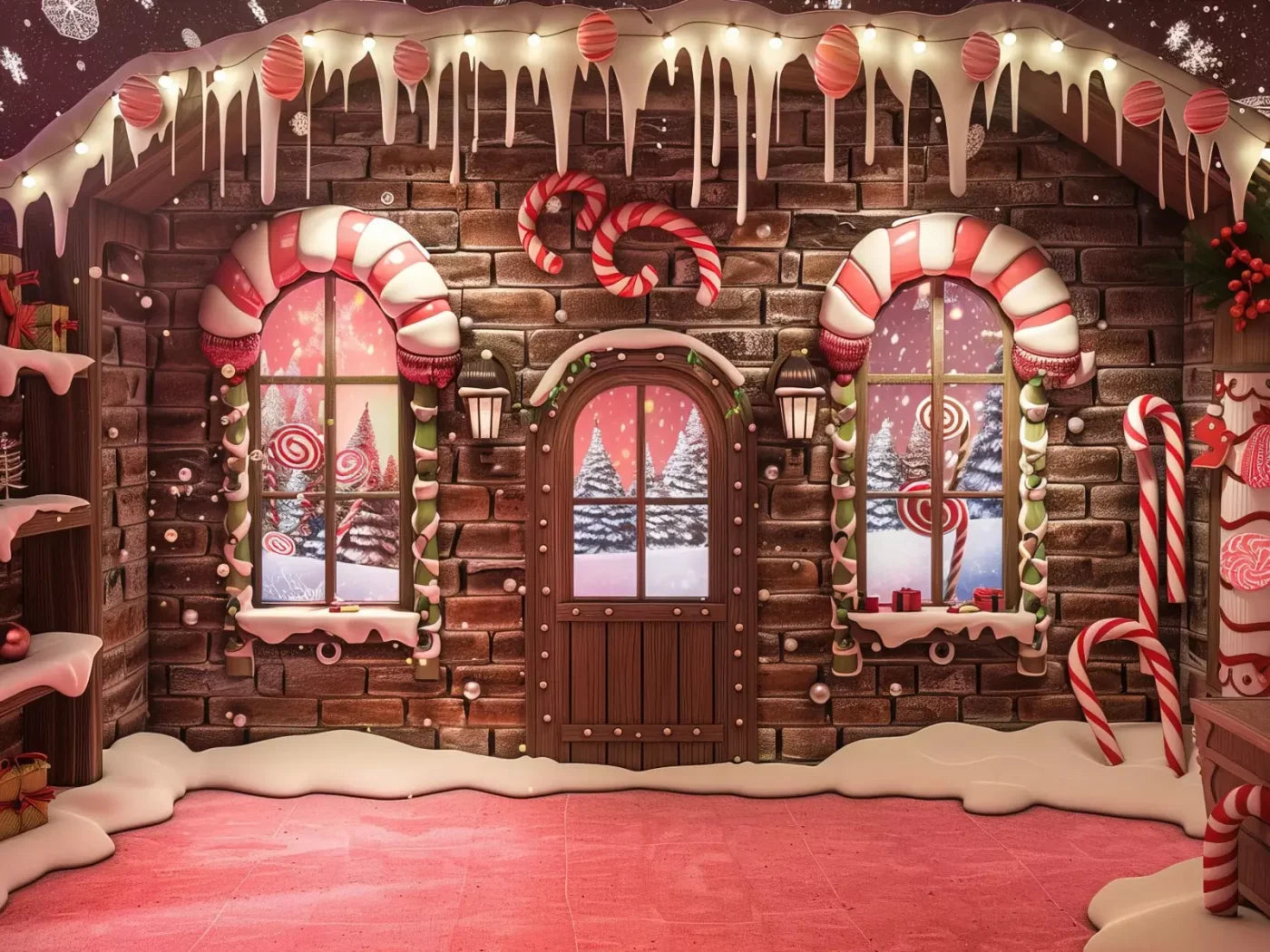 Gingerbread Entry I 8’X6’ Fleece (96 X 72 Inch) Backdrop