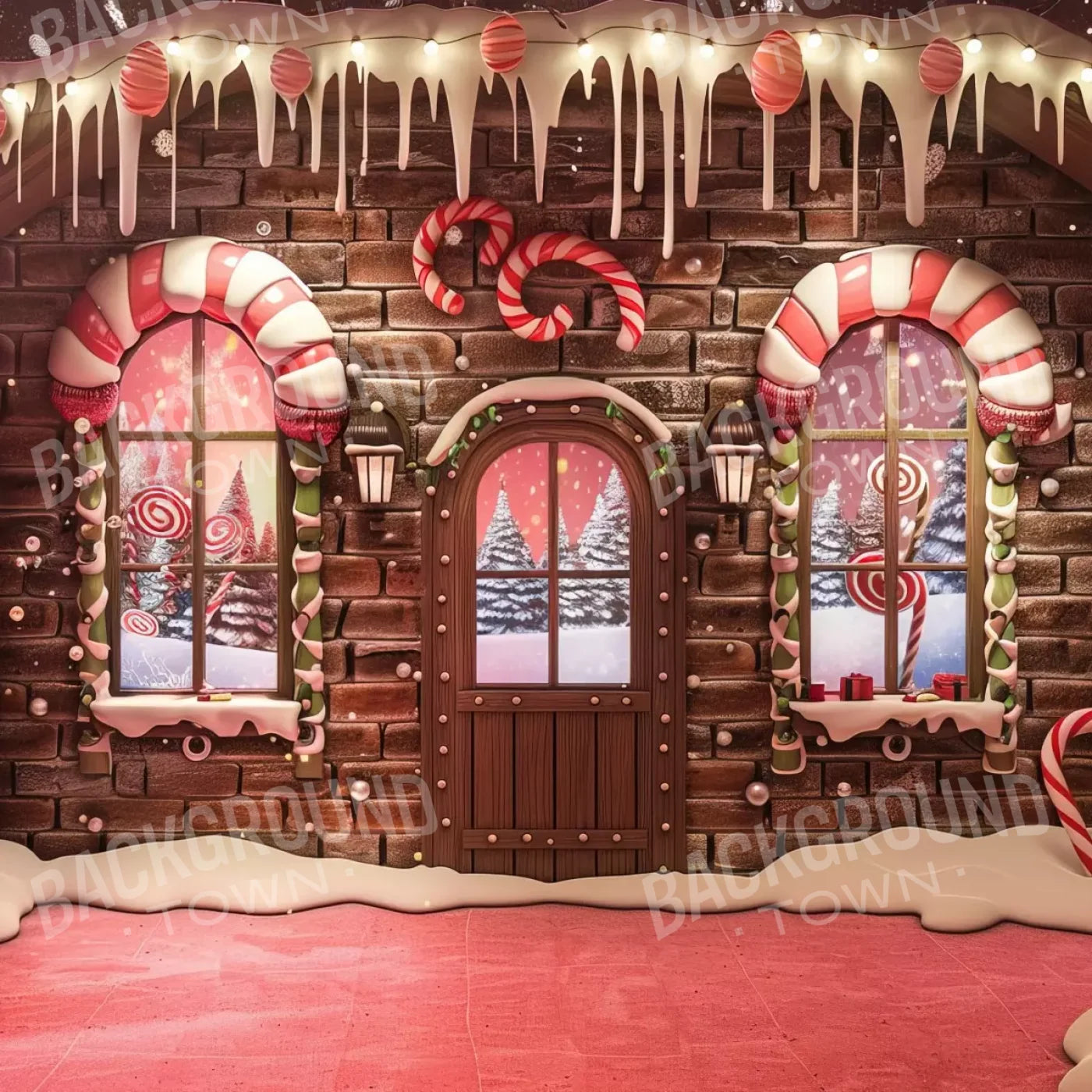 Gingerbread Entry I 8’X8’ Fleece (96 X Inch) Backdrop