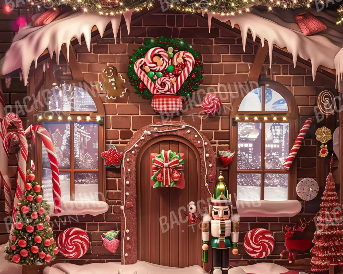 Gingerbread House Bundle 10X8 Middle 10’X8’ Fleece (120 X 96 Inch) Backdrop