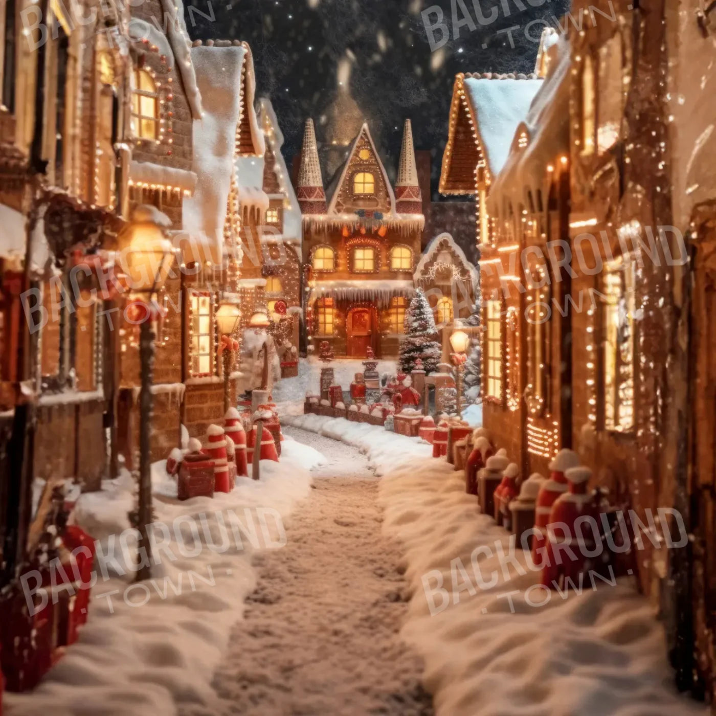 Gingerbread Lane 8’x8’ Fleece (96 x 96 inch) Backdrop