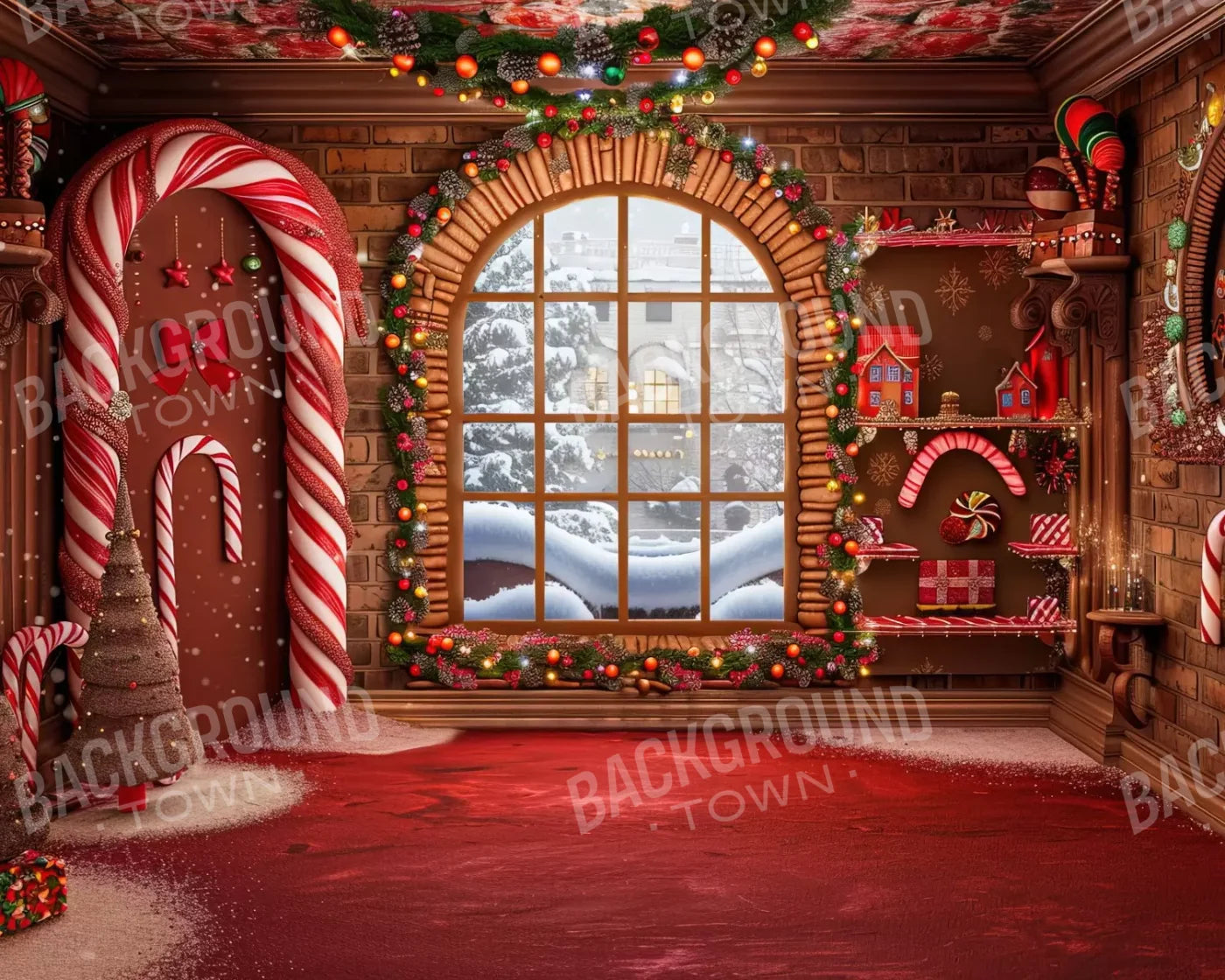 Gingerbread Window Ii 10’X8’ Fleece (120 X 96 Inch) Backdrop