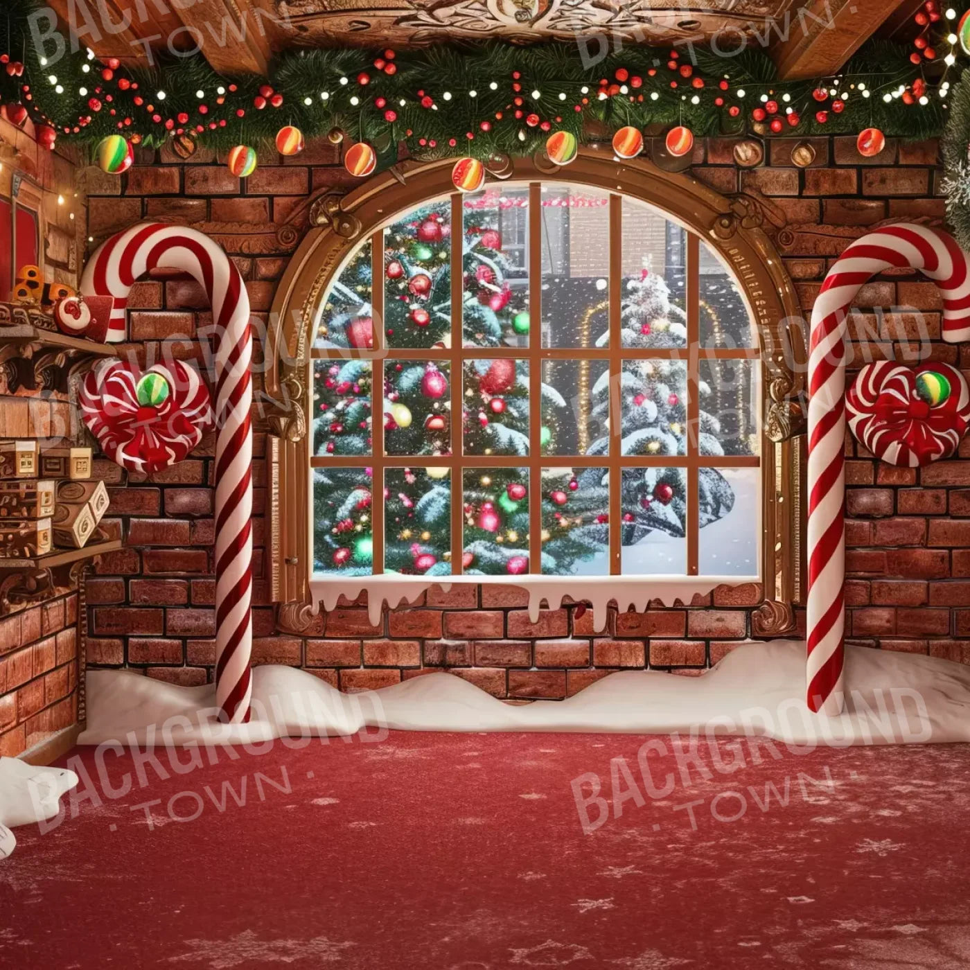 Gingerbread Window I 8’X8’ Fleece (96 X Inch) Backdrop