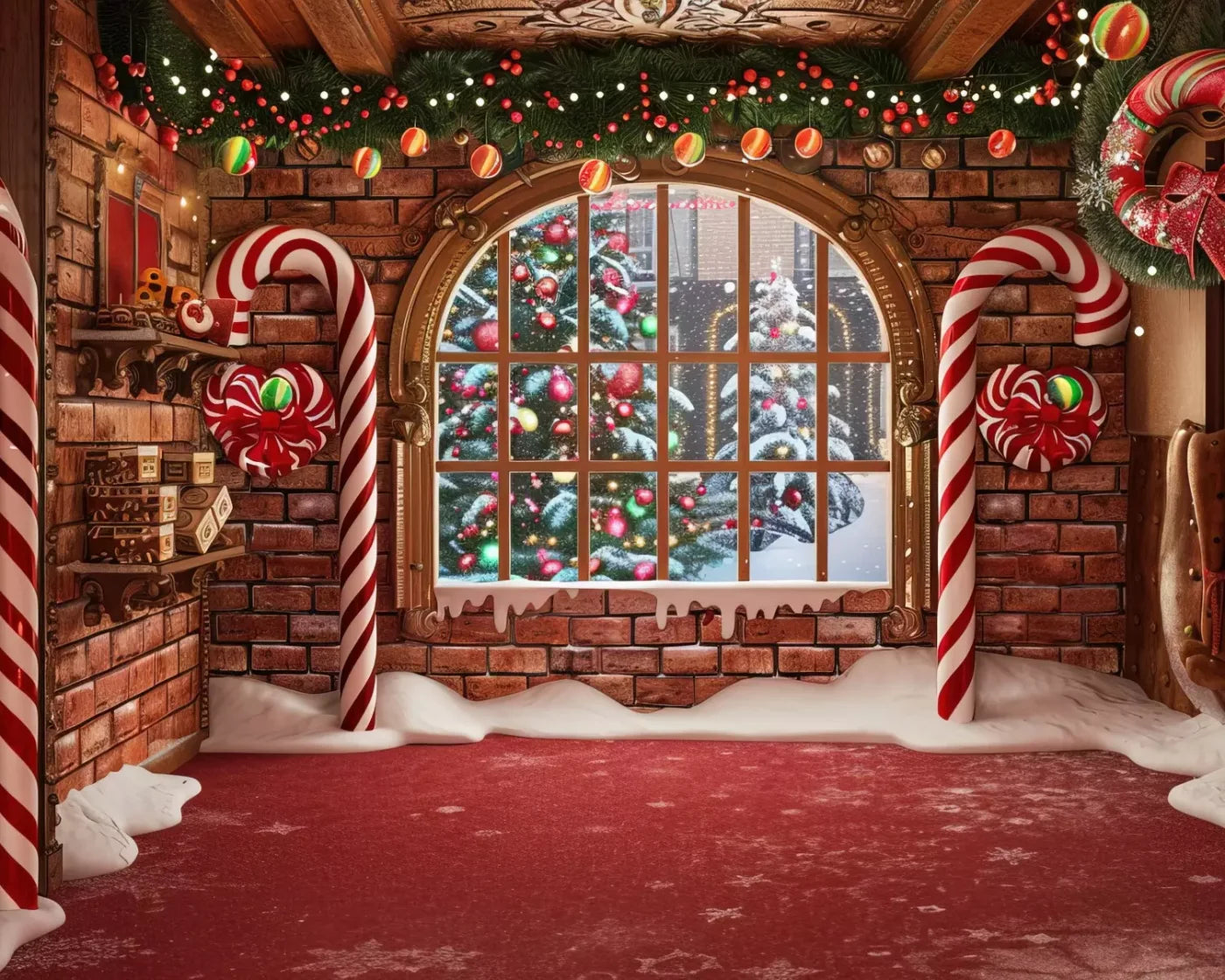 Gingerbread Window I 10’X8’ Fleece (120 X 96 Inch) Backdrop