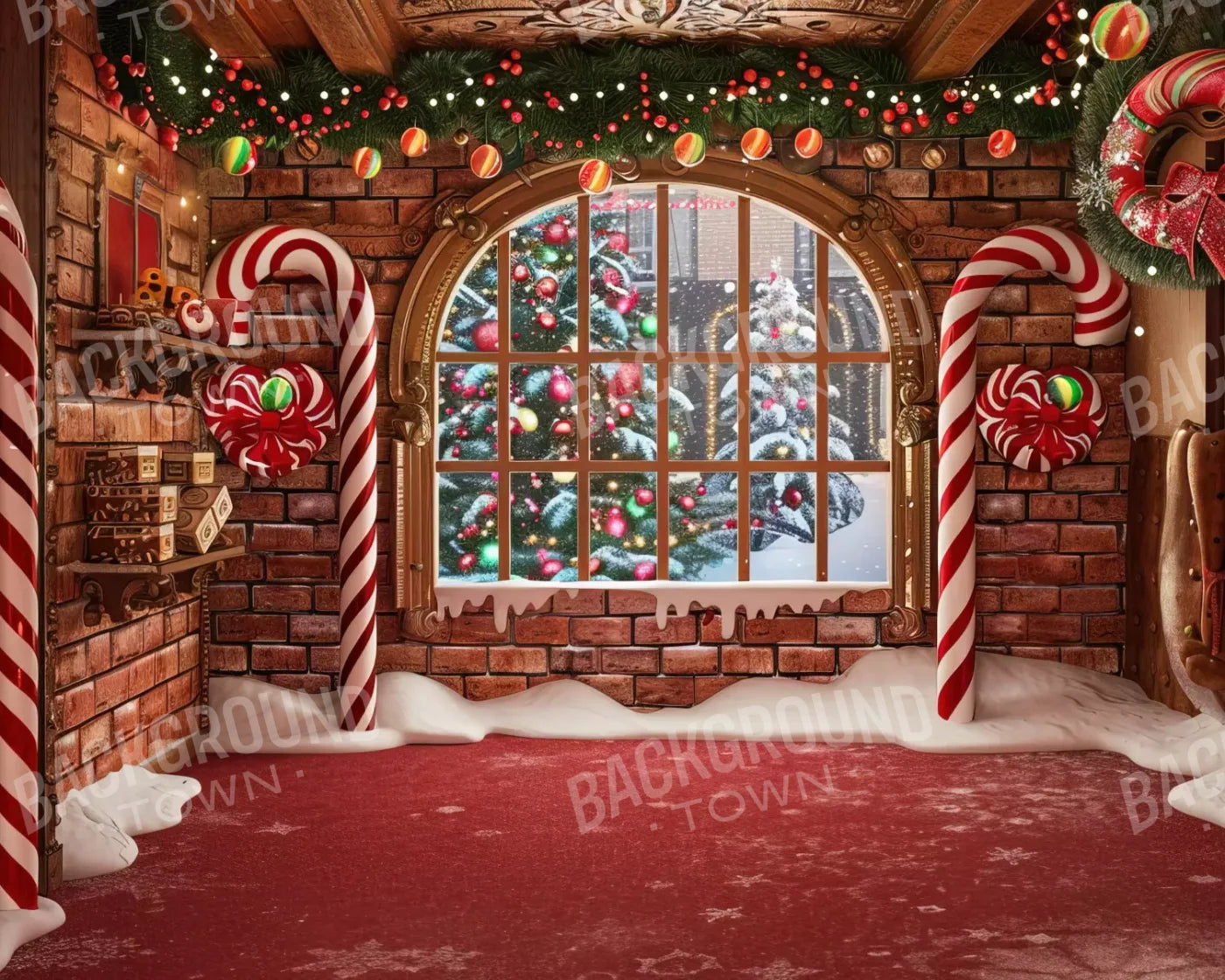 Gingerbread Window I 10’X8’ Fleece (120 X 96 Inch) Backdrop