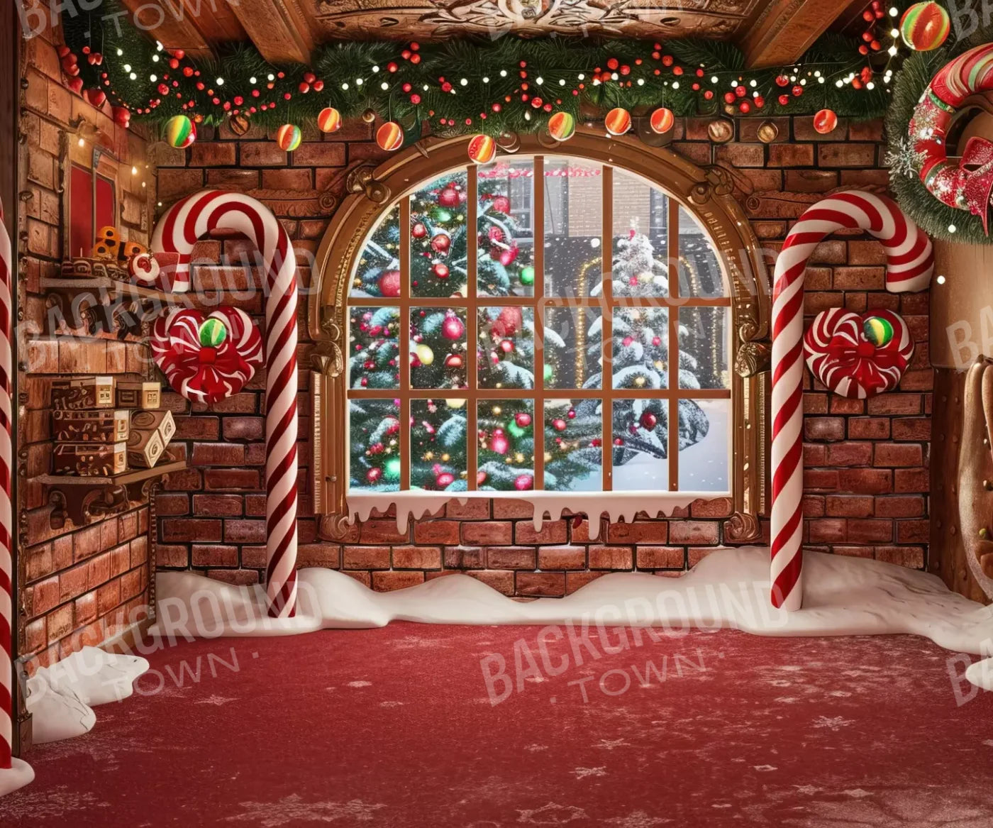 Gingerbread Window I 5’X4’2 Fleece (60 X 50 Inch) Backdrop