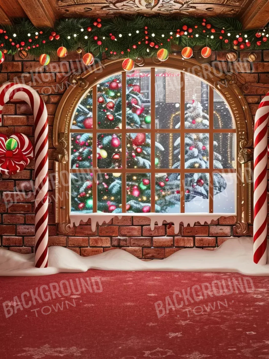 Gingerbread Window I 5’X6’8 Fleece (60 X 80 Inch) Backdrop