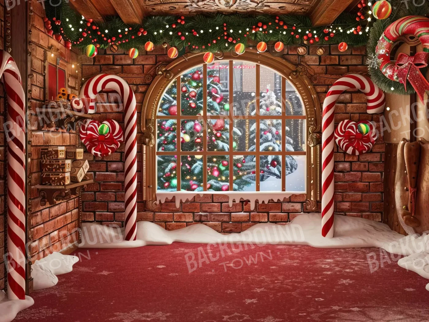 Gingerbread Window I 6’8X5’ Fleece (80 X 60 Inch) Backdrop