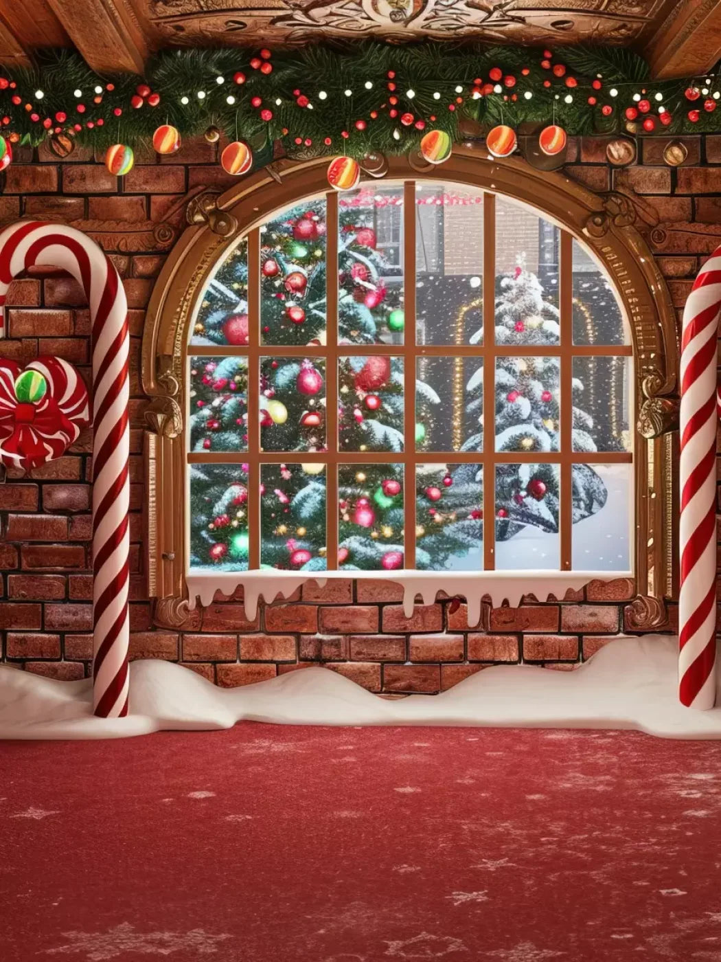 Gingerbread Window I 6’X8’ Fleece (72 X 96 Inch) Backdrop