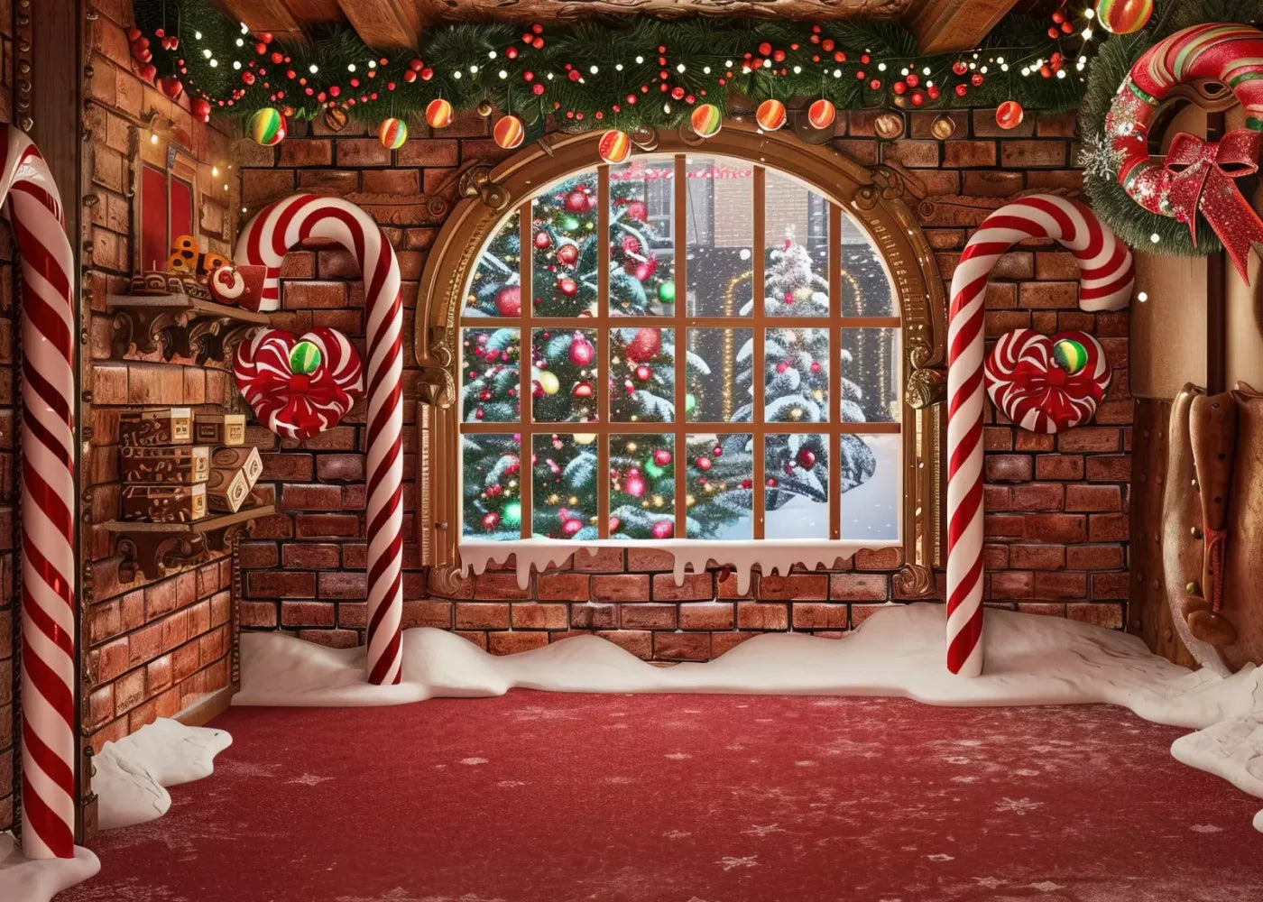 Gingerbread Window I 7’X5’ Ultracloth (84 X 60 Inch) Backdrop