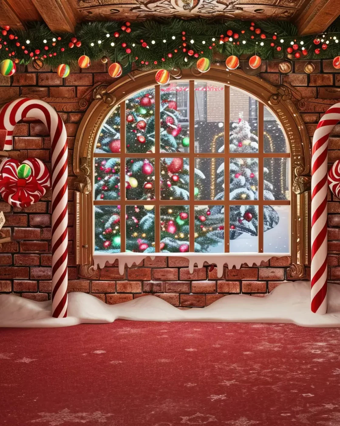 Gingerbread Window I 8’X10’ Fleece (96 X 120 Inch) Backdrop