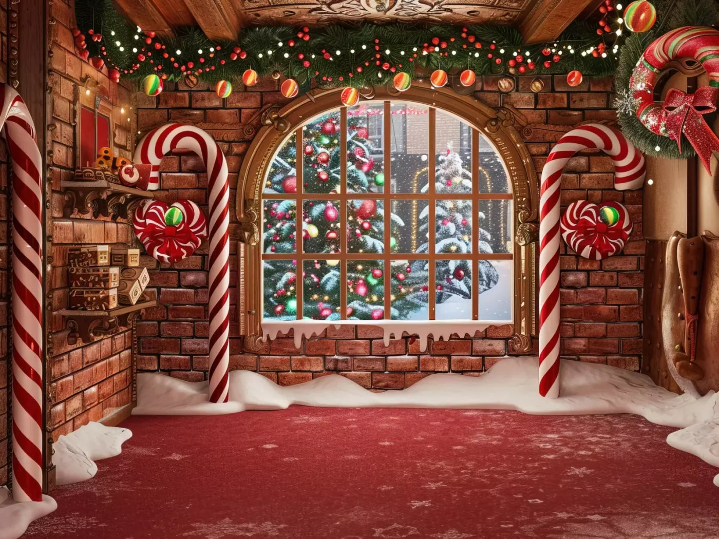 Gingerbread Window I 8’X6’ Fleece (96 X 72 Inch) Backdrop