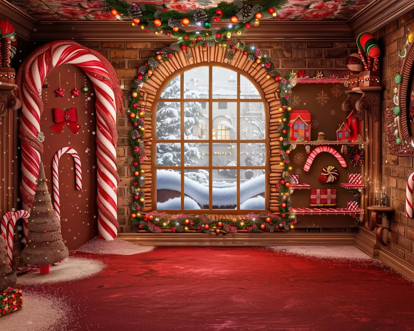Gingerbread Window Ii 10’X8’ Fleece (120 X 96 Inch) Backdrop