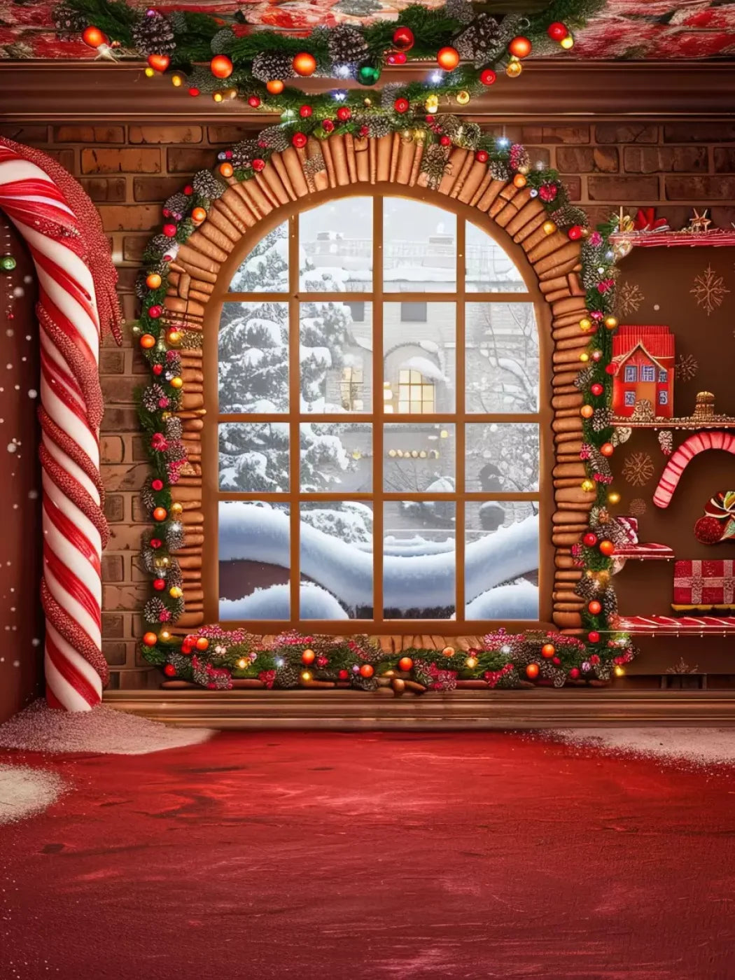 Gingerbread Window Ii 6’X8’ Fleece (72 X 96 Inch) Backdrop